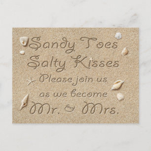 Beach Sandy Toes Salty Kisses Save the Date pink Announcement Postcard