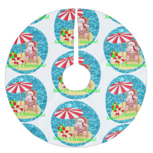 beach santa claus brushed polyester tree skirt