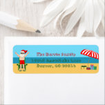 Beach Santa Claus Cute Christmas Return Address Return Address Label<br><div class="desc">This cute custom sunny Christmas return address label makes the perfect mailing accessory for beach holiday cards. Make it a fun north pole themed extravaganza with Santa Claus in his swimming trunks next to a red and white striped beach umbrella and gifts. I've never seen Mr. Klaus in a bathing...</div>