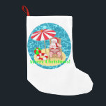 beach santa claus small christmas stocking<br><div class="desc">"beach santa claus ", "california santa claus", "florida santa claus", "hawaii santa claus", "christmas july", "xmas july""vacation santa", "beach santa claus
, "tropical santa claus"  , "tropical santa", </div>