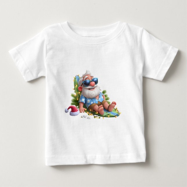 Beach Santa Summer Holiday cute  Christmas Lights  Baby T-Shirt (Front)