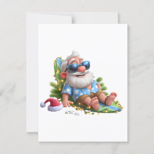 Beach Santa Summer Holiday cute Christmas Lights Postcard