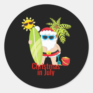 Beach Santa Surfer Christmas In July Classic Round Sticker