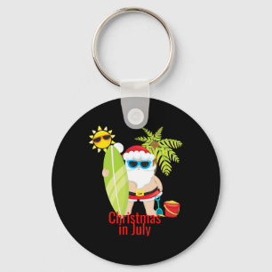 Beach Santa Surfer Christmas In July Key Ring