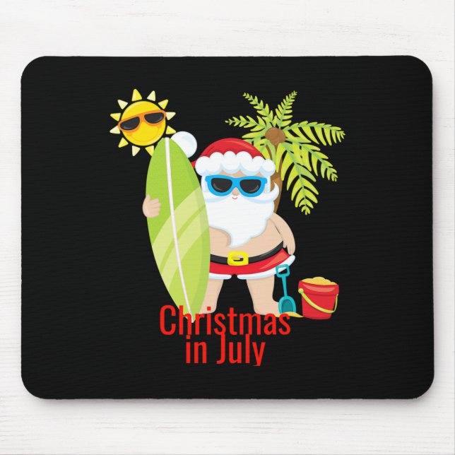 Beach Santa Surfer Christmas In July  Mouse Pad (Front)