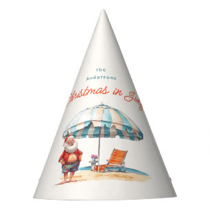Beach Santa Watercolor Christmas in July BBQ Party Hat