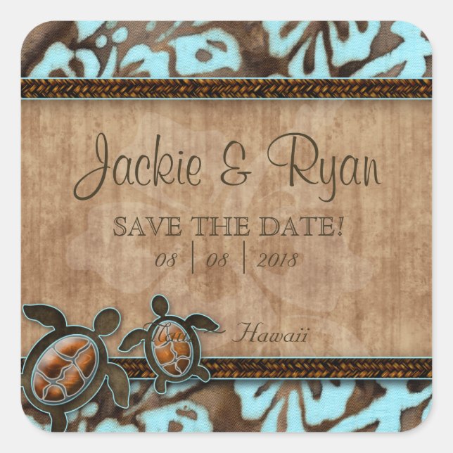 Beach Save Date Wedding Stickers Turtles (Front)