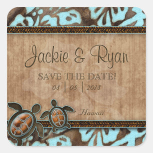 Beach Save Date Wedding Stickers Turtles