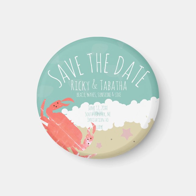 Beach Save the Date Crab Sand Ocean Waves  Magnet (Front)