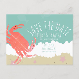 Beach Save the Date Crab Sand Ocean Waves Postcard