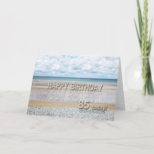 Beach scene 85th birthday card with 3D letters