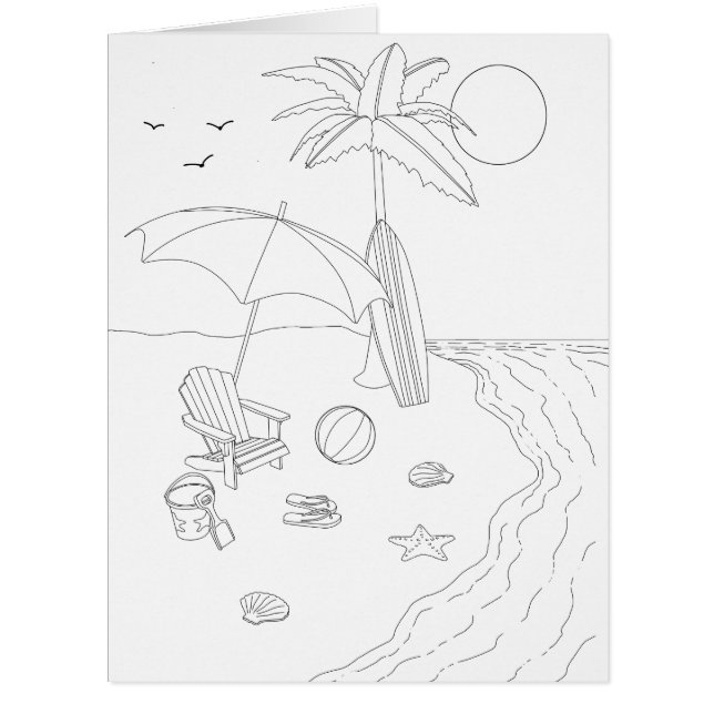 Beach Scene Adult Colouring Big Card (Front)