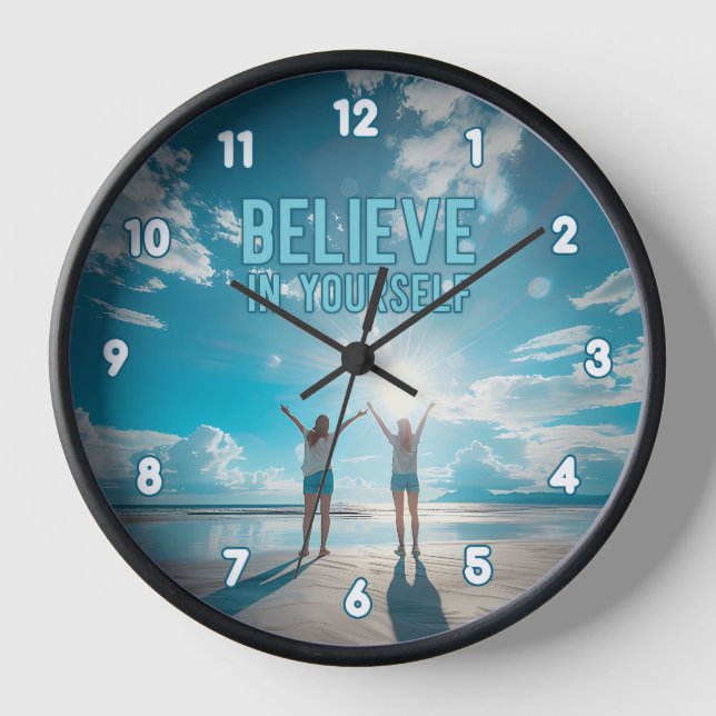 Beach Scene Believe in Yourself Inspirational Clock (Front)