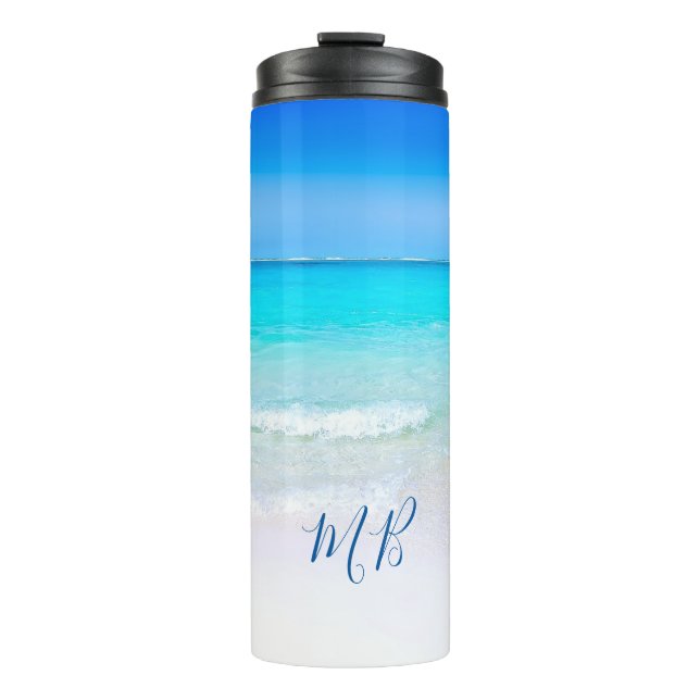 Beach Scene Blue Ocean Sand Drink Thermal Tumbler (Front)