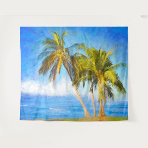 Beach Scene Coconut Palm Trees Sea Scene Tapestry