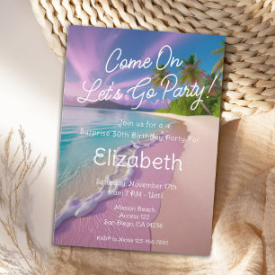 Beach Scene Come On Let's Go Party Birthday Invitation