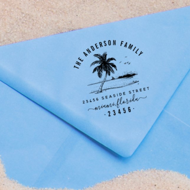 Beach Scene Custom Return Address Rubber Stamp (Rubber Stamp Mock-up)