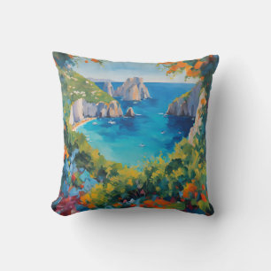 Beach Scene Europe Colourful Coastal Art Cushion
