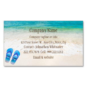 Beach Scene Flip Flop Fun Summer Vacation Art  Magnetic Business Card