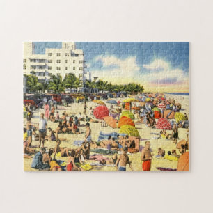 Beach Scene, Fort Lauderdale, Florida Vintage Jigsaw Puzzle