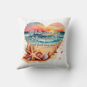 Beach Scene Heart Free Mind Feed Soul Cushion