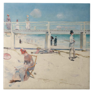 Beach Scene (Holiday at Mentone) (Australian Art) Ceramic Tile
