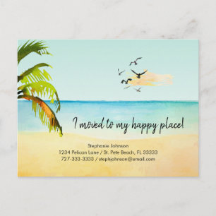 Beach Scene I Moved to My Happy Place New Address Announcement Postcard