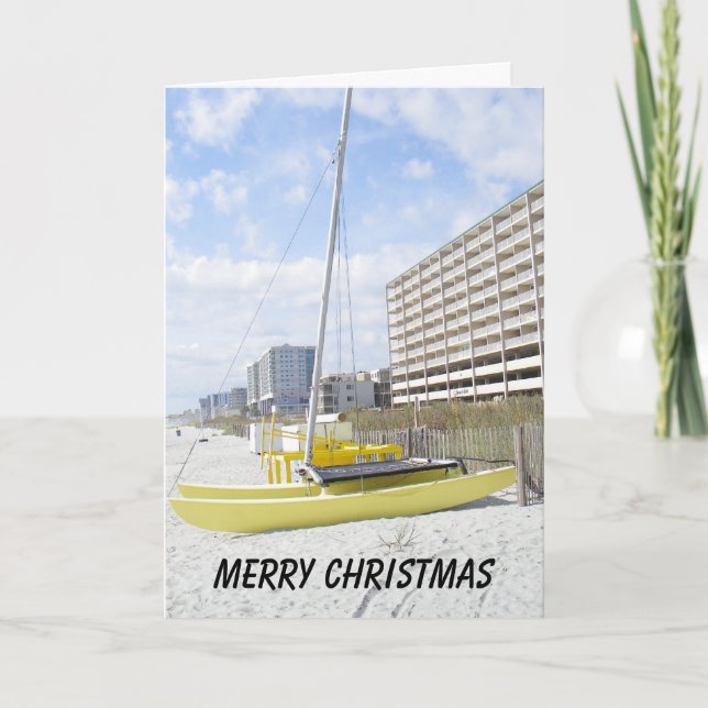 BEACH SCENE "MERRY CHRISTMAS" WITH CATAMARAN HOLIDAY CARD (Front)