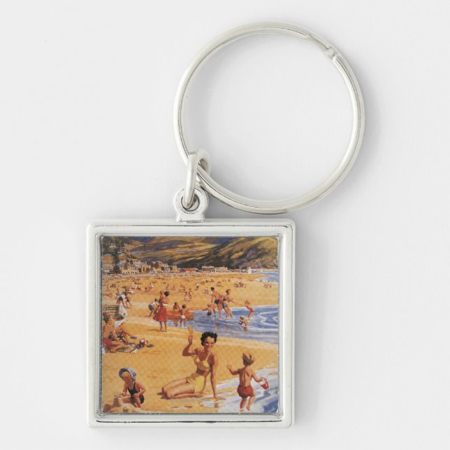 Beach Scene Mother and Kids British Rail Key Ring (Front)