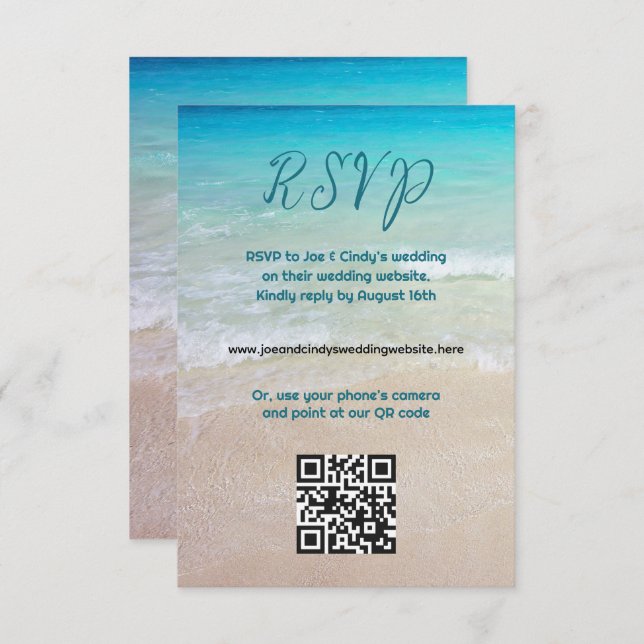 Beach Scene QR code Website RSVP Enclosure Card (Front/Back)