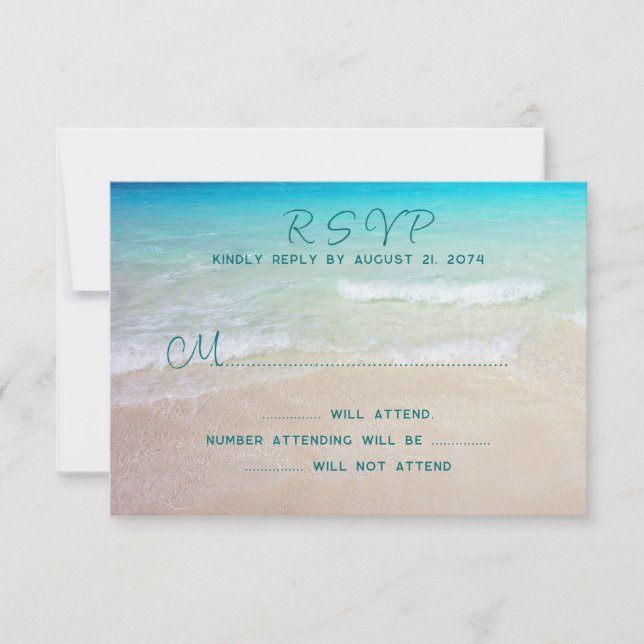 Beach Scene RSVP Wedding Reply Guest Count (Front)