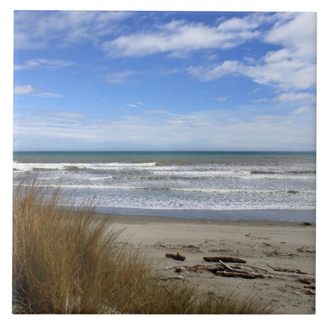 Beach Scene, sand, sea and blue sky Ceramic Tile (Front)