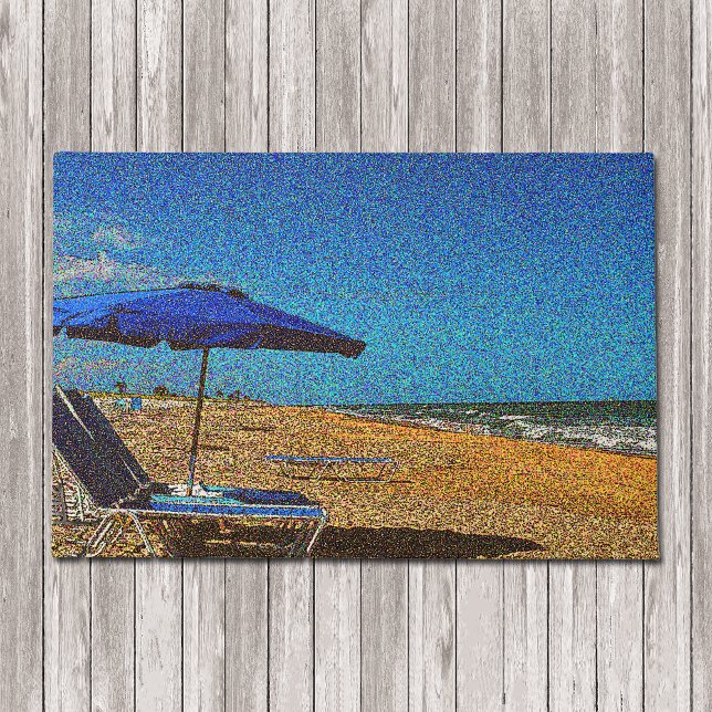 Beach Scene Seascape Umbrella Chairs Pointillism Doormat (Creator Uploaded)