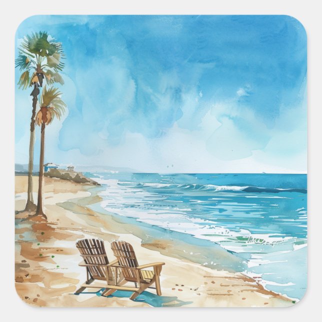 Beach Scene Square Sticker (Front)