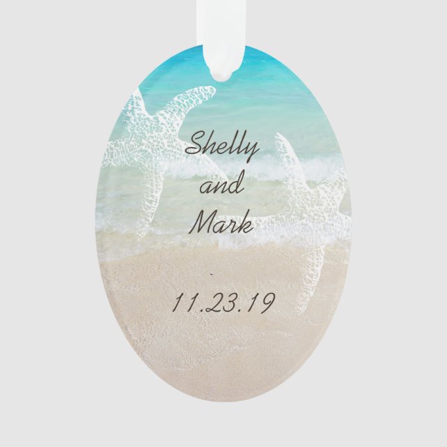 Beach Scene Starfish Wedding Favour Ornament (Front)