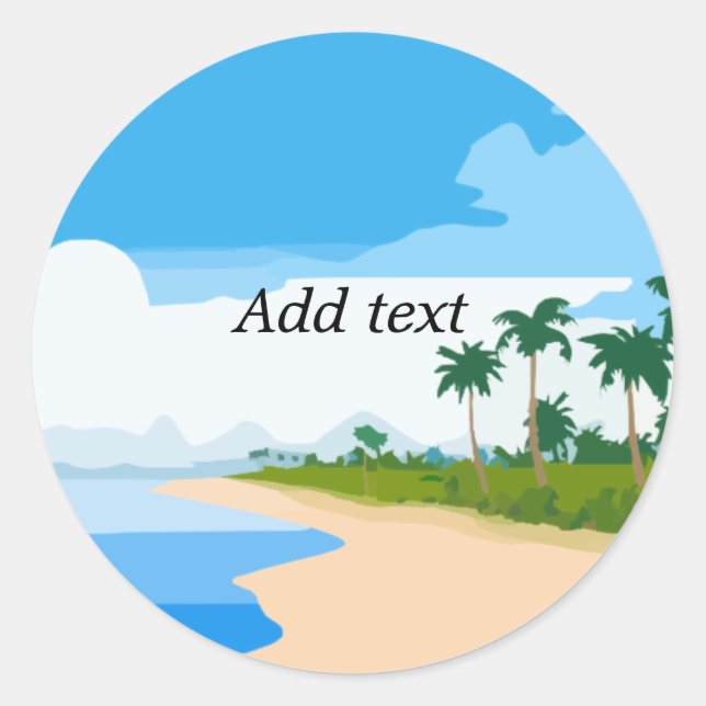 Beach scene template, customisable, classic round sticker (Front)