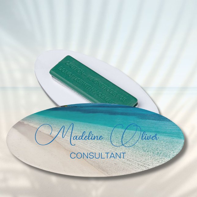 Beach Scene Travel Aqua Blue Modern Name Tag (Creator Uploaded)