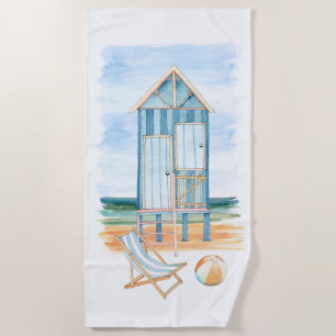 Beach Scene Watercolor Towel