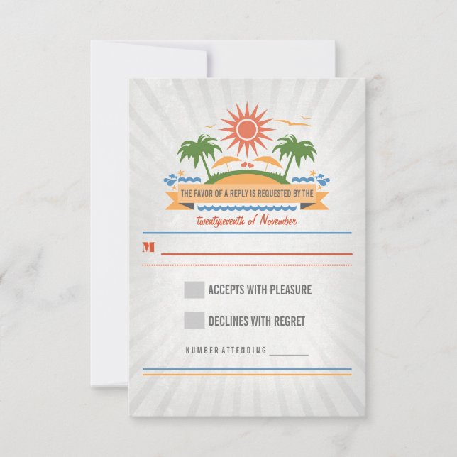 Beach Scene Wedding RSVP Cards (Front)
