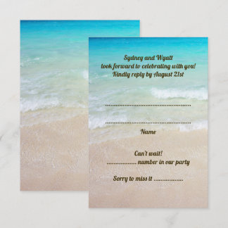 Beach Scene Wedding RSVP Vertical Guest Count Invitation