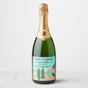 Beach Scene Wedding Sparkling Wine Label