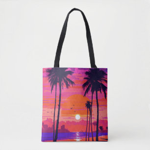 beach scene with a vibrant orange tote bag