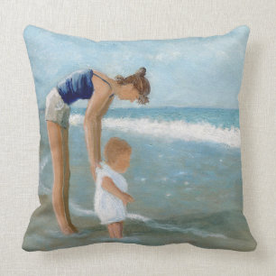 Beach Scene with Mother and Baby Cushion