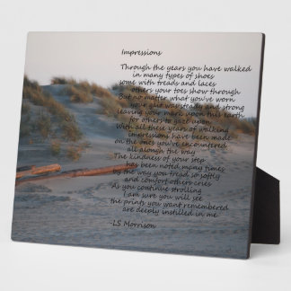Beach scene with poem "Impressions" plaque