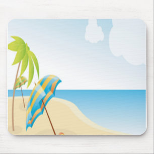 Beach Scene with Umbrella, Palm Trees & Beach Ball Mouse Pad