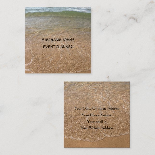 Beach Scenic Photo Event Planner Custom Text Cool Square Business Card (Front/Back)