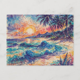 Beach Scribbles - Line Art Style Landscape Postcard