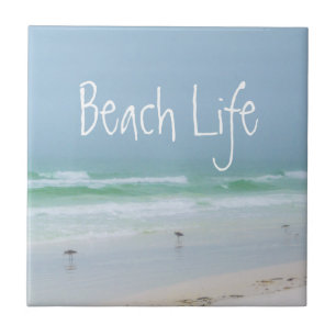 Beach sea birds aqua blue ceramic tile