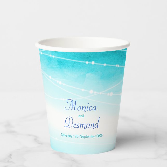 Beach sea blue abstract wash custom wedding cups (Front)