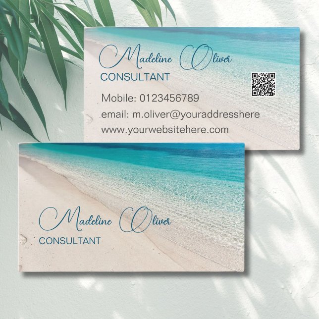 Beach Sea Calm Travel Aqua Blue QR Code Business Card (Creator Uploaded)